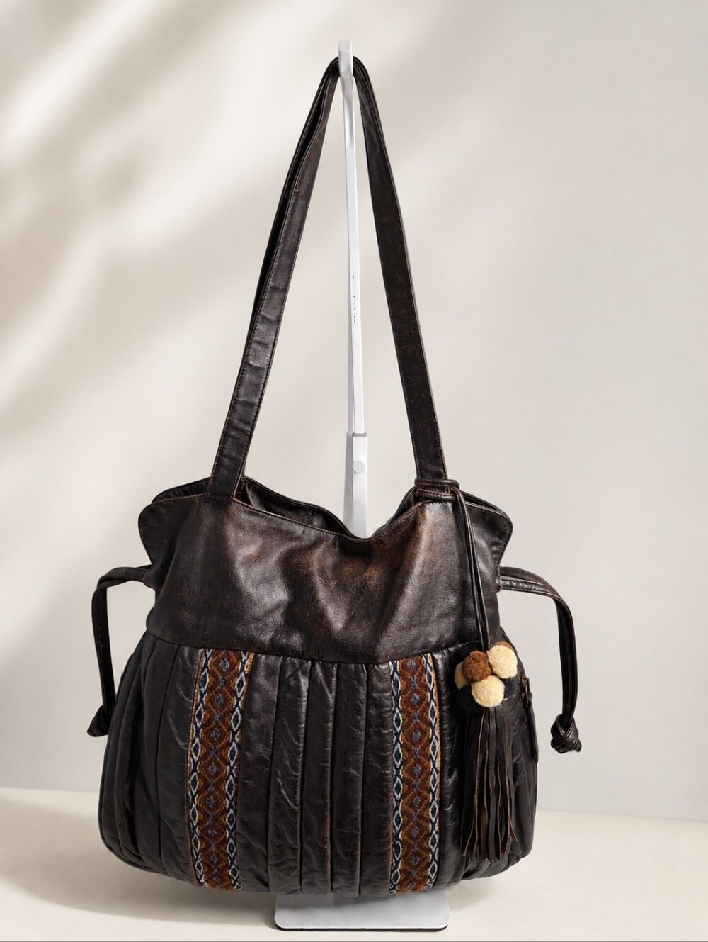 Luz Hecho a Mano Vintage Peruvian Leather Hobo Woven Boho Bag EUC